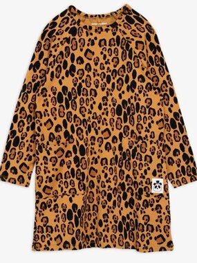 Mini Rodini Basic Leopard long sleeve Dress brown and black size 6-7
